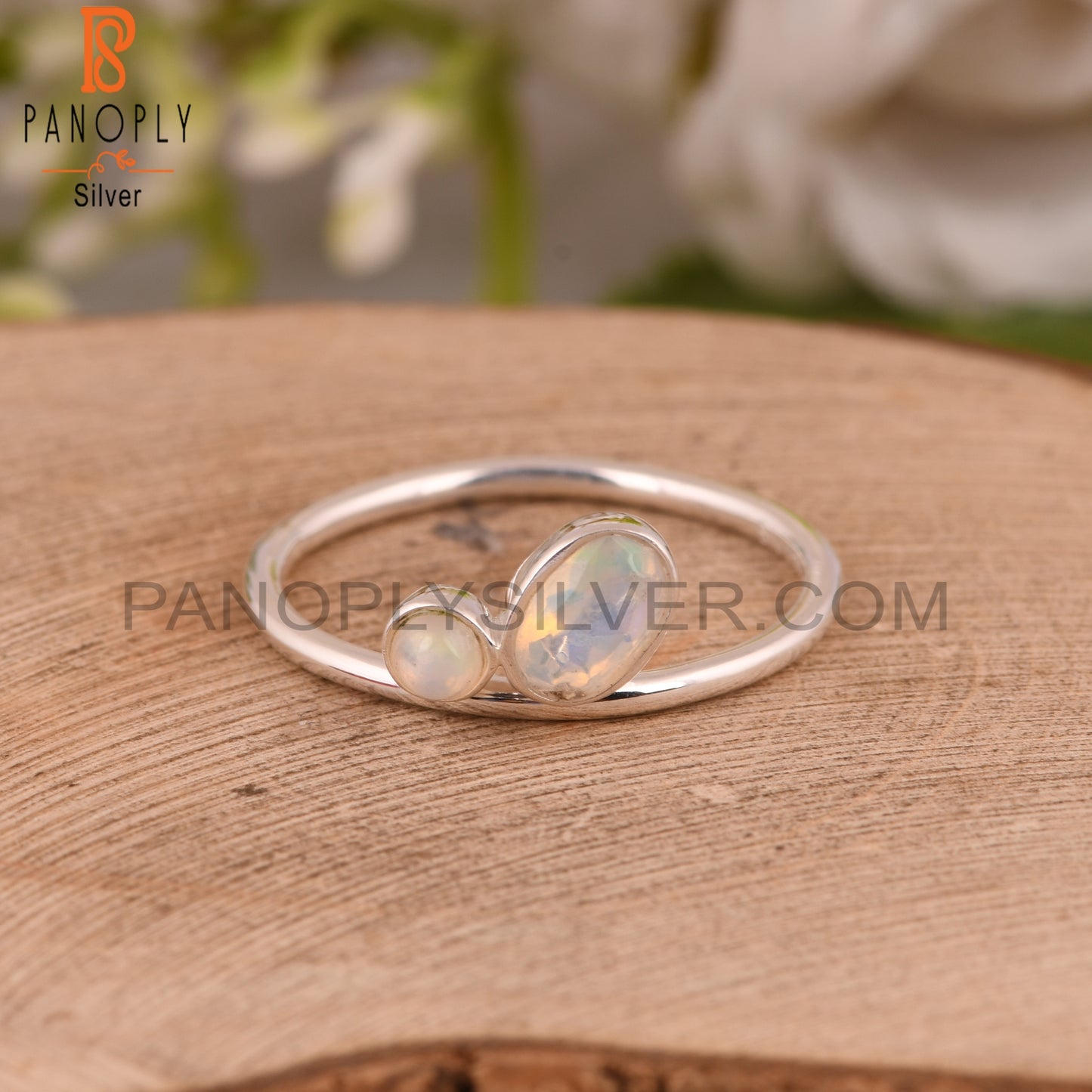 Two Stone Ethiopian Opal 925 Silver Ring