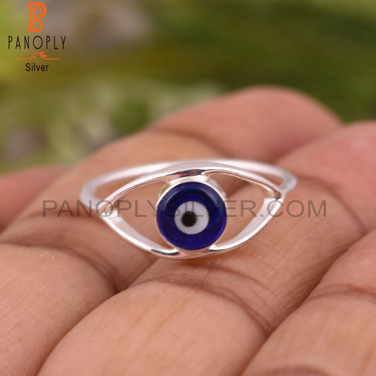 Blue Resin Evil Demon Eye 925 Sterling Silver Ring