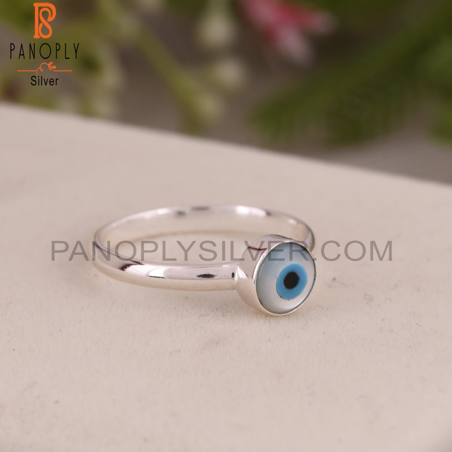 Mother of Pearl Evil Eye 925 Sterling Silver Ring