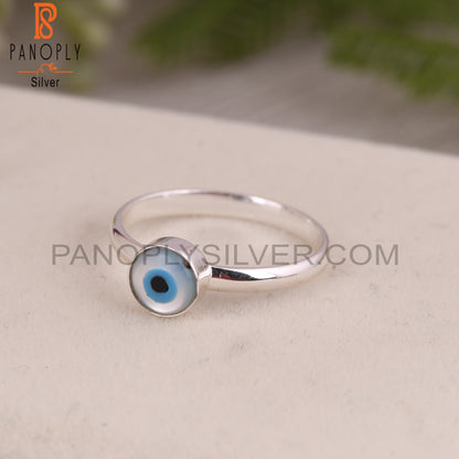 Mother of Pearl Evil Eye 925 Sterling Silver Ring