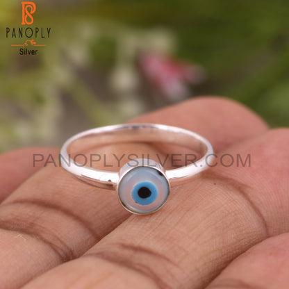 Mother of Pearl Evil Eye 925 Sterling Silver Ring