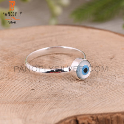 Mother of Pearl Evil Eye 925 Sterling Silver Ring