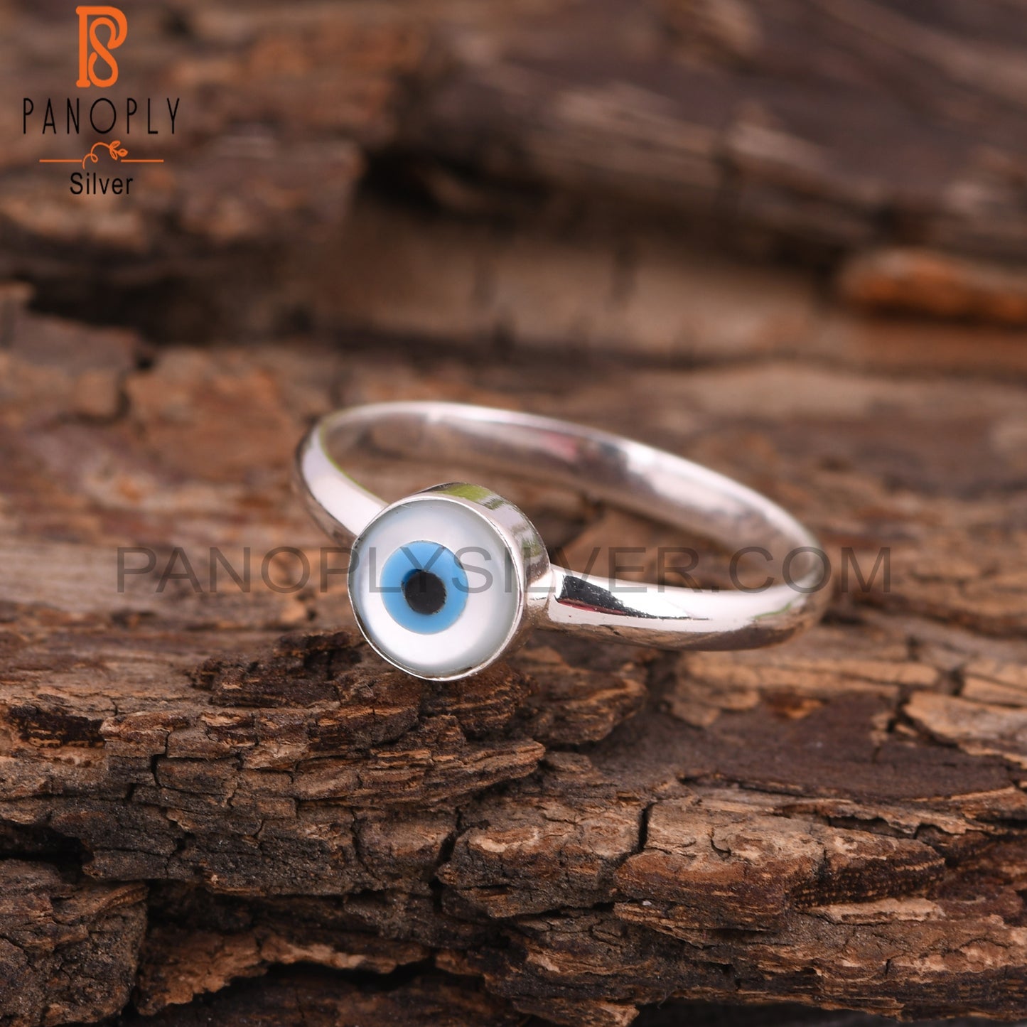 Mother of Pearl Evil Eye 925 Sterling Silver Ring