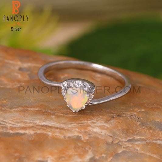 Ethiopian Opal & White Topaz 925 Silver Ring