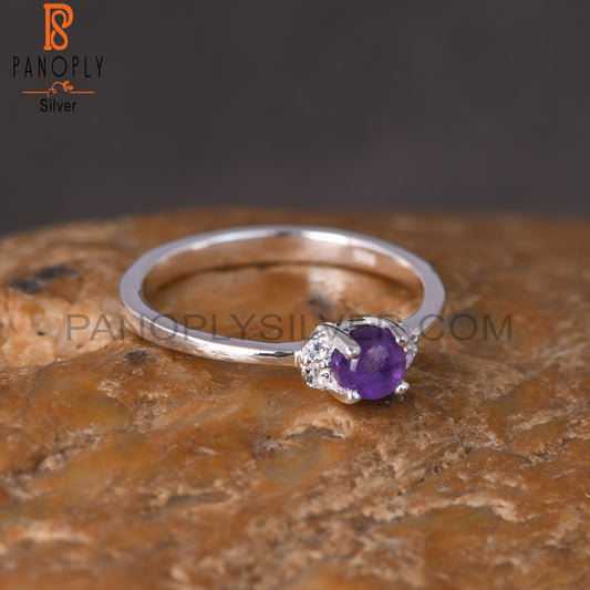 Amethyst & White Topaz 925 Sterling Silver Ring