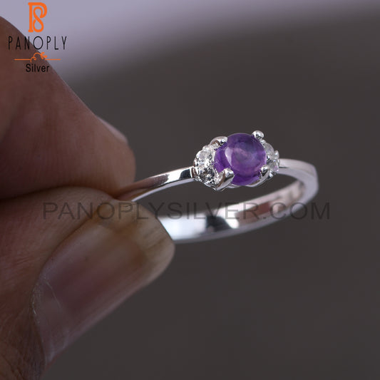 Amethyst & White Topaz 925 Sterling Silver Ring