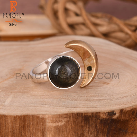 Gold Sheen Obsidian Moon 925 Sterling Silver Ring