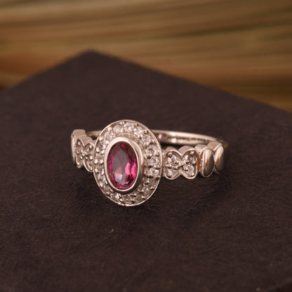 White Topaz & Pink Topaz Oval 925 Sterling Silver Ring