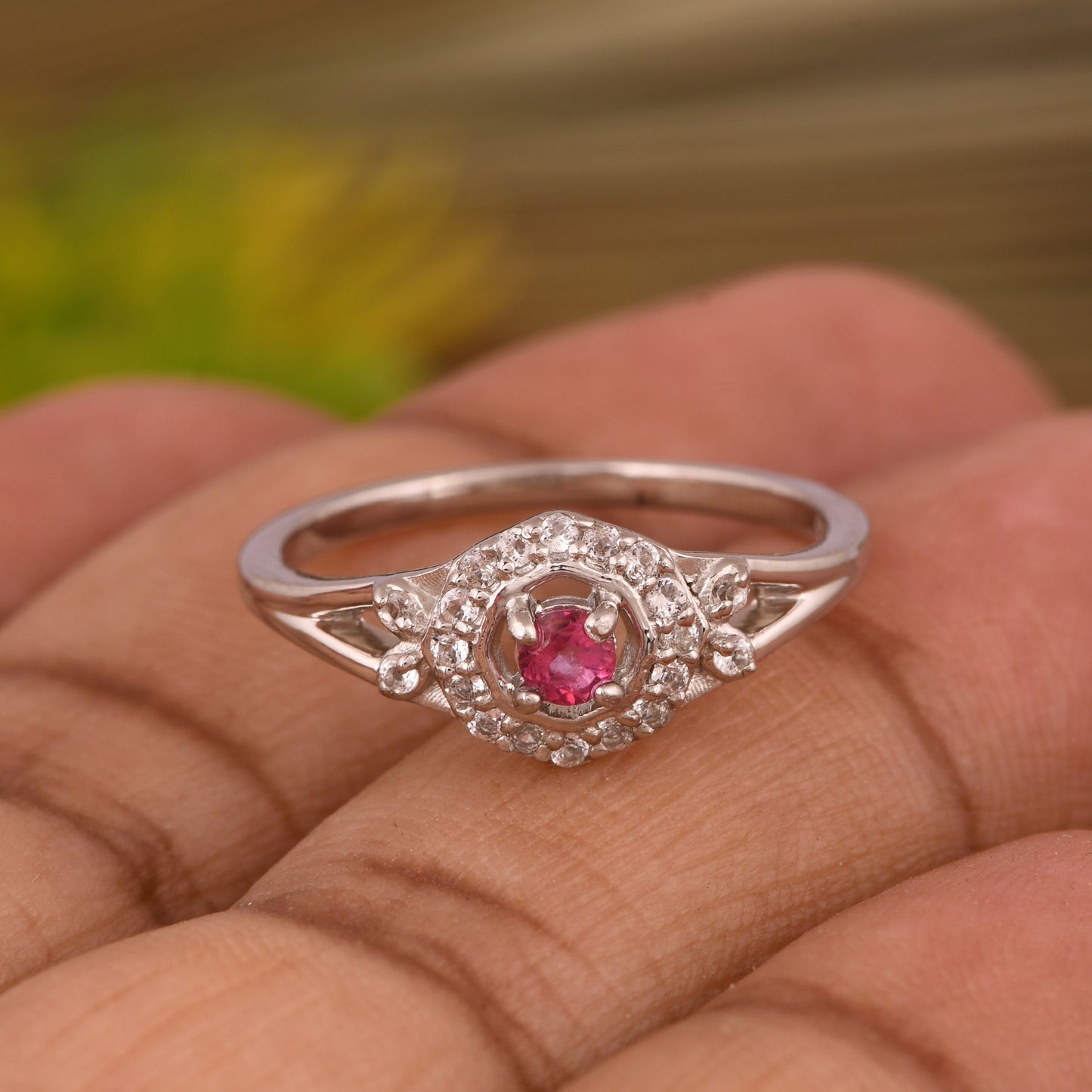 White Topaz & Pink Topaz Round 925 Sterling Silver Ring