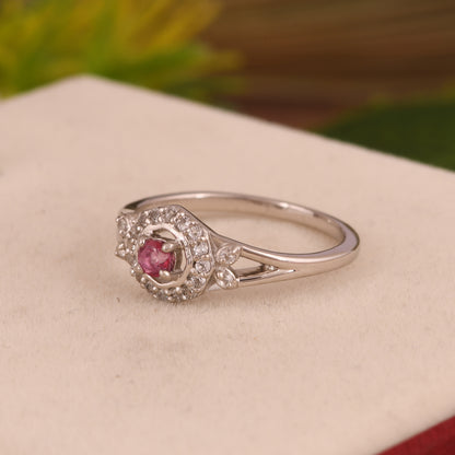 White Topaz & Pink Topaz Round 925 Sterling Silver Ring