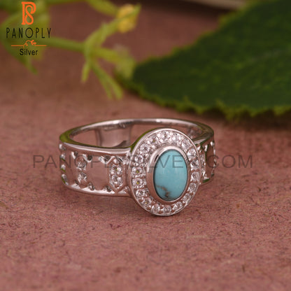 Arizona Turquoise, White Topaz 925 Sterling Silver Ring