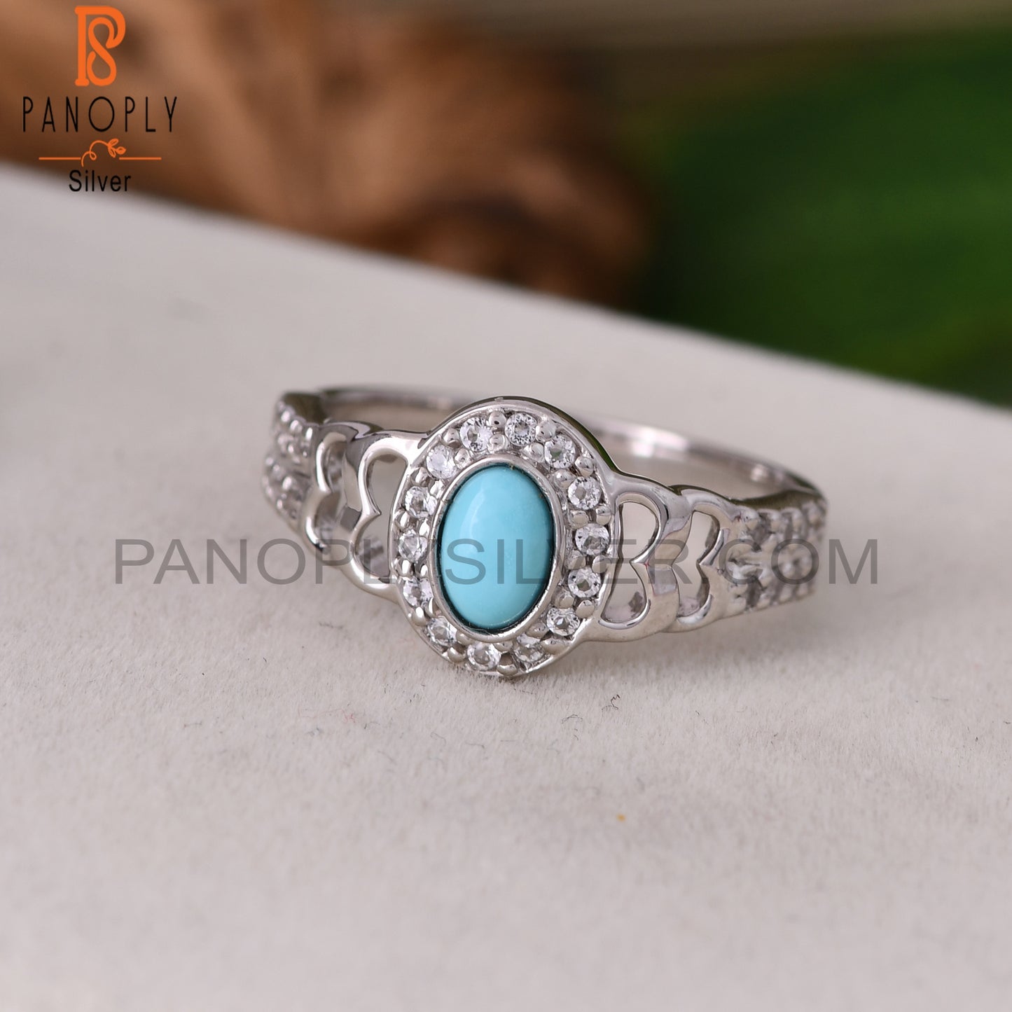 White Topaz & Arizona Turquoise 925 Sterling Silver Ring