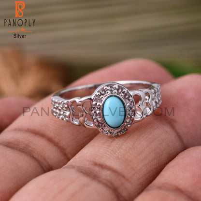 White Topaz & Arizona Turquoise 925 Sterling Silver Ring