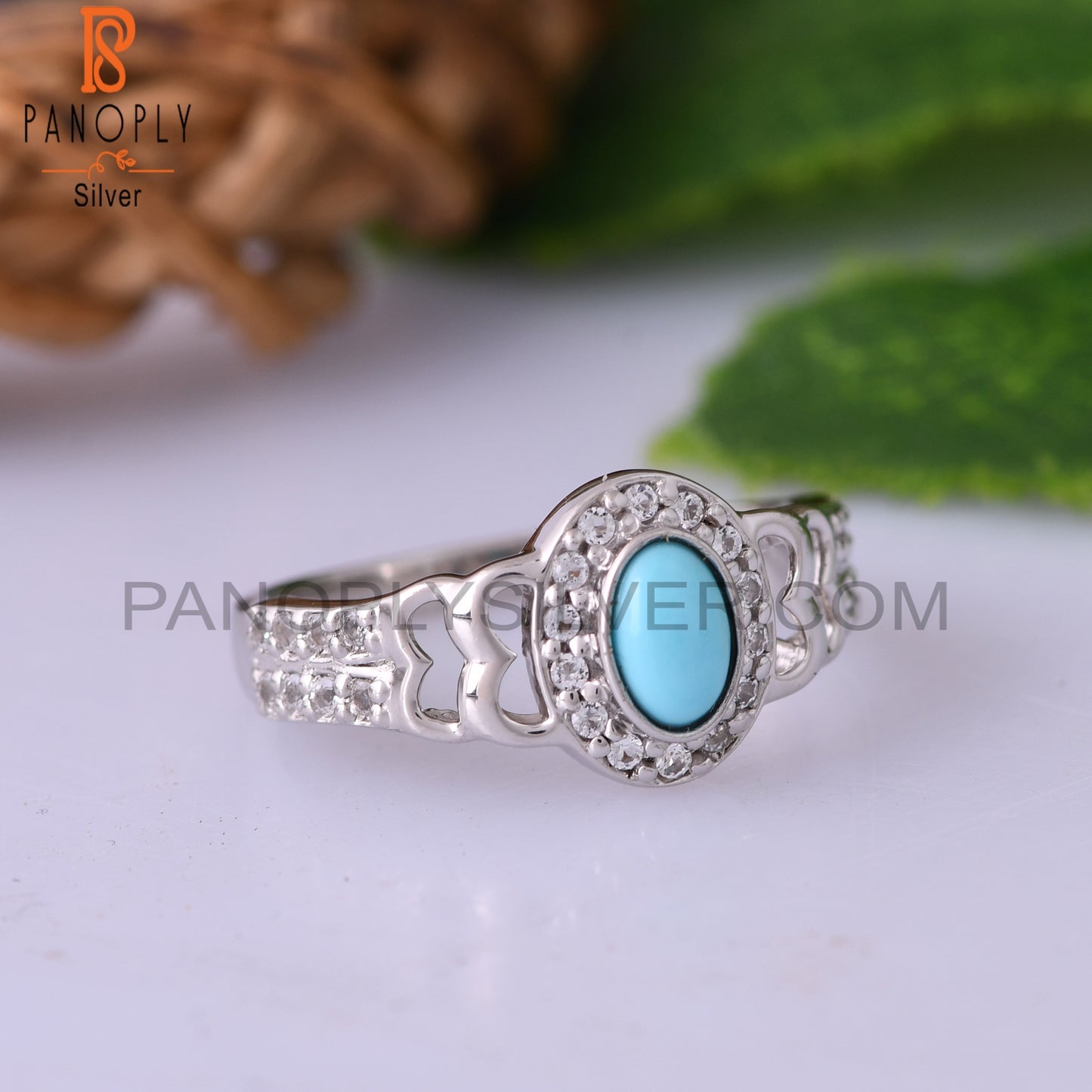 White Topaz & Arizona Turquoise 925 Sterling Silver Ring