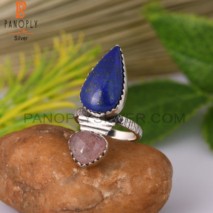 Strawberry Quartz & Lapis Pear Shape 925 Sterling Silver Ring