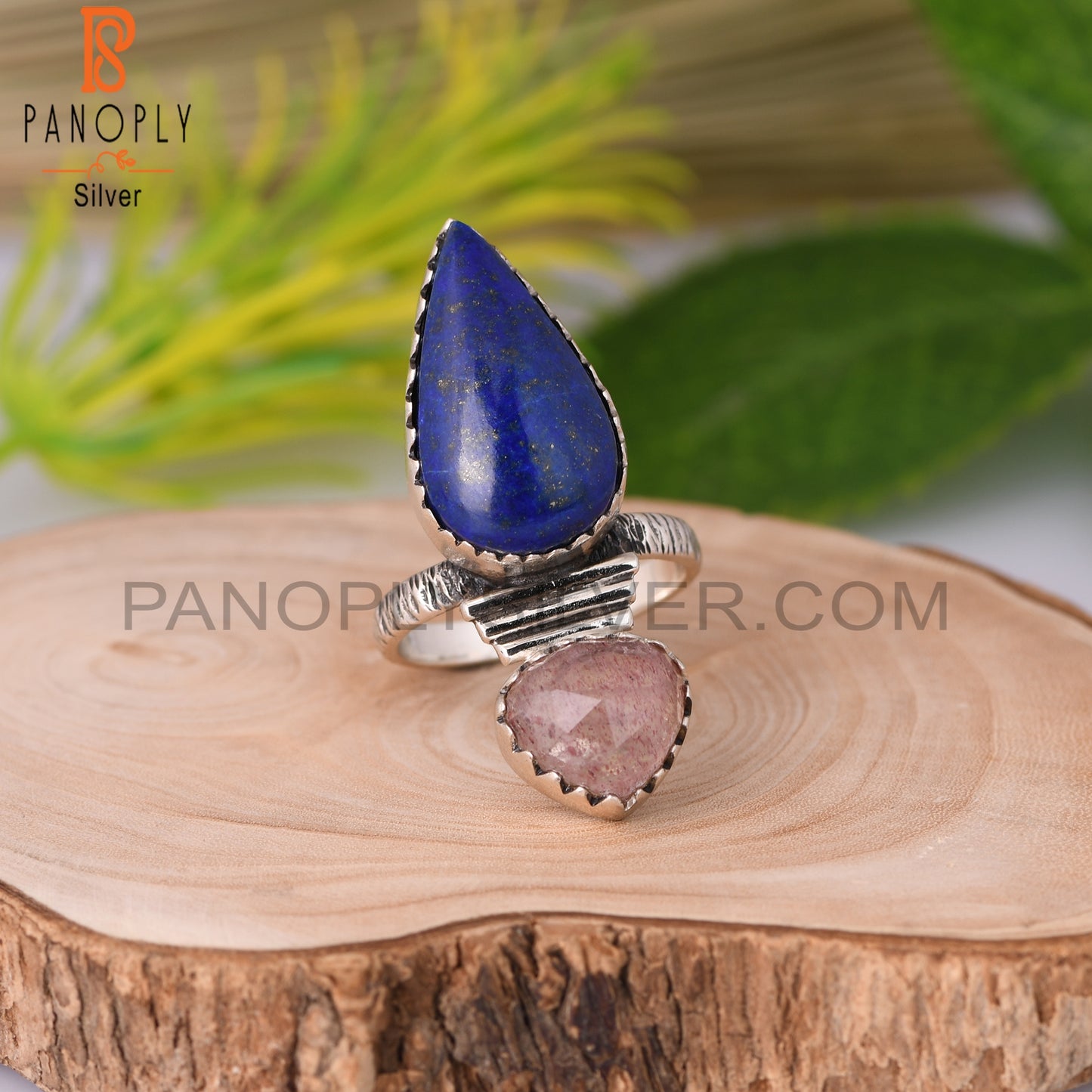 Strawberry Quartz & Lapis Pear Shape 925 Sterling Silver Ring