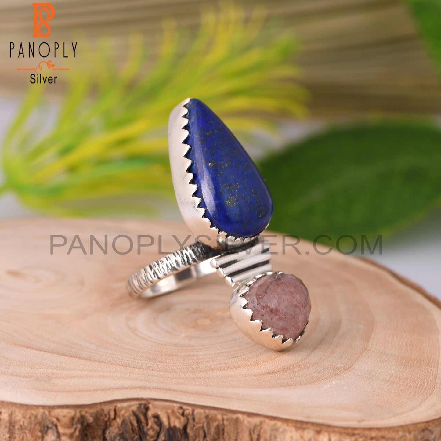 Strawberry Quartz & Lapis Pear Shape 925 Sterling Silver Ring