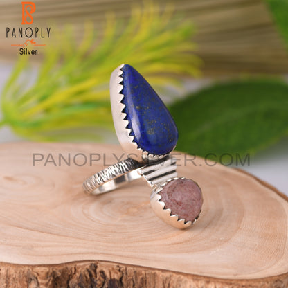 Strawberry Quartz & Lapis Pear Shape 925 Sterling Silver Ring