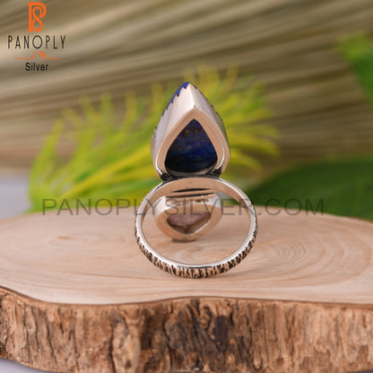 Strawberry Quartz & Lapis Pear Shape 925 Sterling Silver Ring