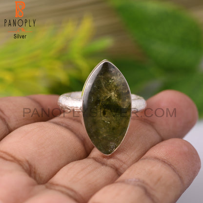 Moldavite Marquise Shape Sterling Silver Ring