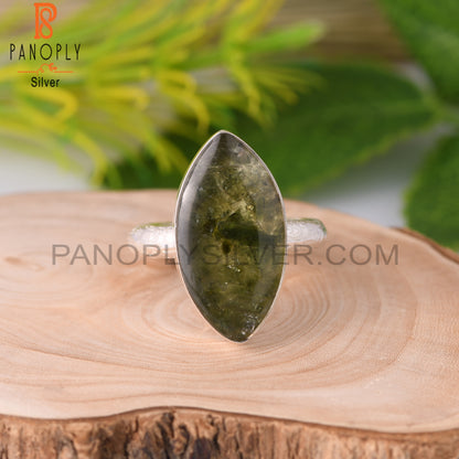 Moldavite Marquise Shape Sterling Silver Ring