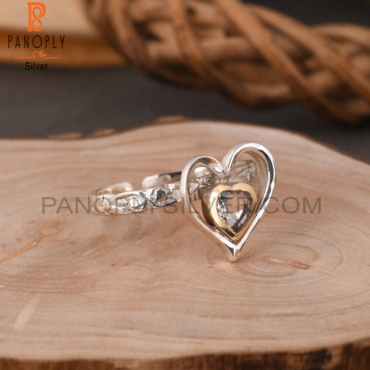 Green Amethyst Heart Shape 925 Sterling Silver Ring