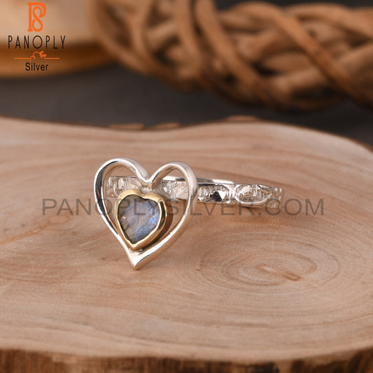 Labradorite Heart 925 Sterling Silver Ring