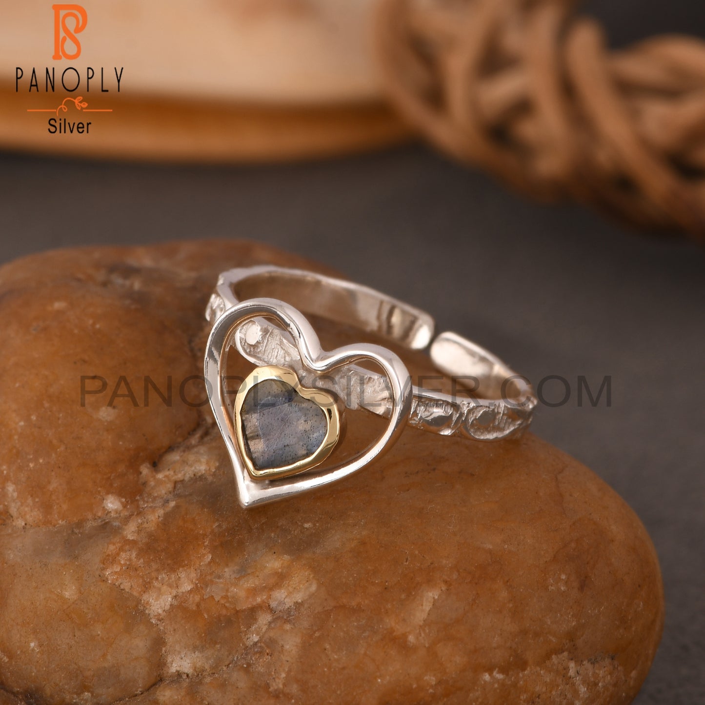 Labradorite Heart 925 Sterling Silver Ring