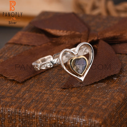 Labradorite Heart 925 Sterling Silver Ring