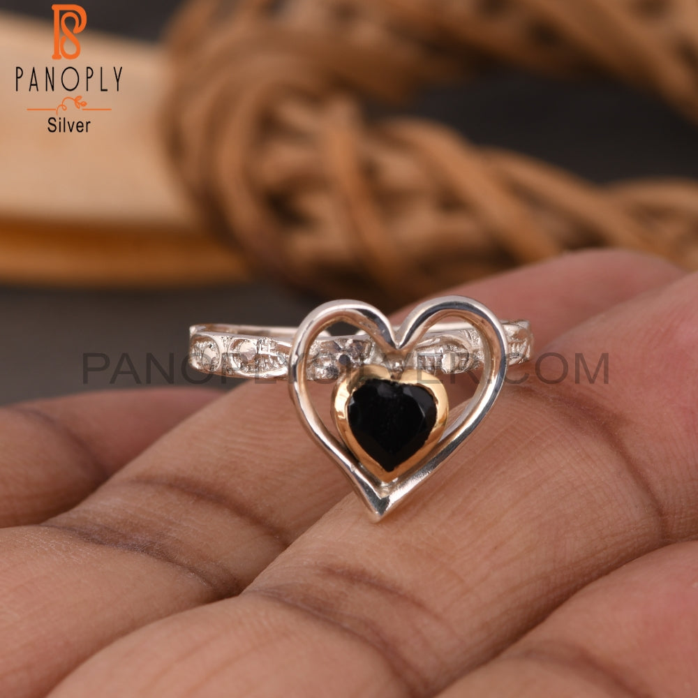 Black Onyx Heart 925 Sterling Silver Ring