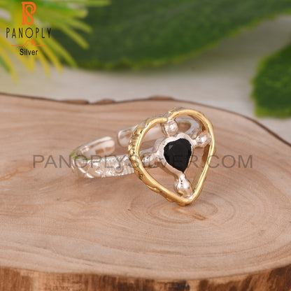 Black Onyx Two Heart Shape 925 Sterling Silver Ring