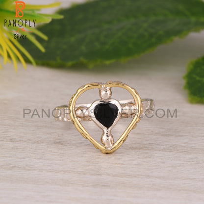 Black Onyx Two Heart Shape 925 Sterling Silver Ring