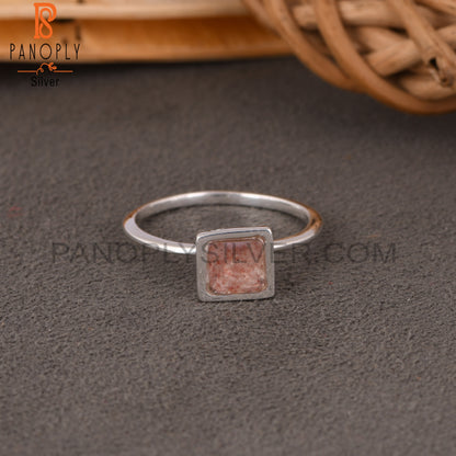 Strawberry Quartz Square 925 Sterling Silver Beautiful Ring