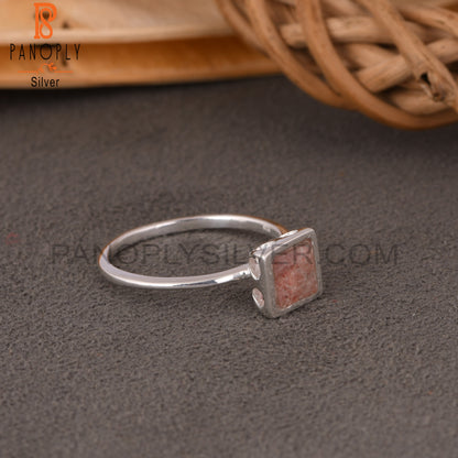 Strawberry Quartz Square 925 Sterling Silver Beautiful Ring