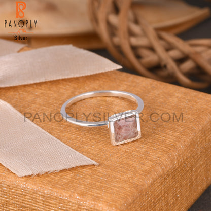 Strawberry Quartz Square 925 Sterling Silver Beautiful Ring