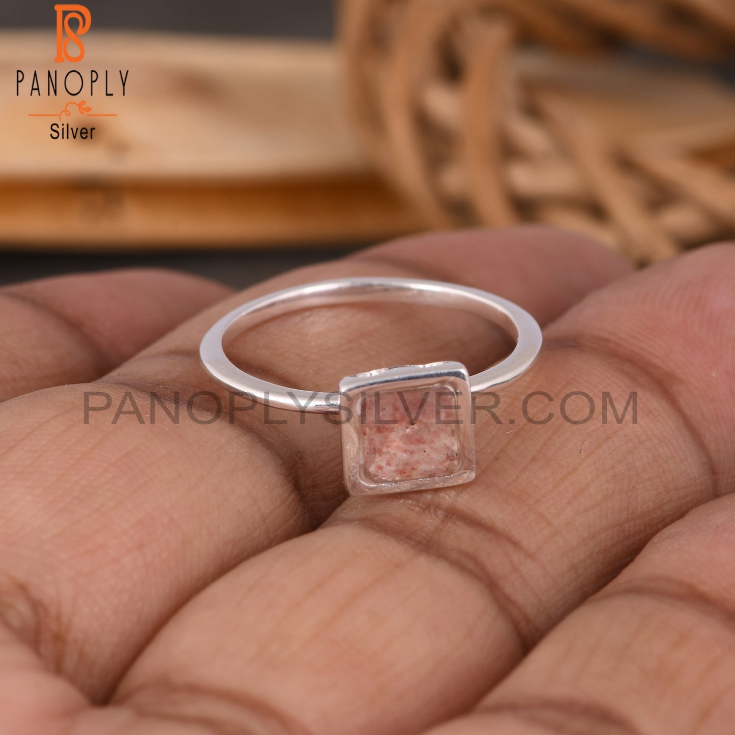 Strawberry Quartz Square 925 Sterling Silver Beautiful Ring