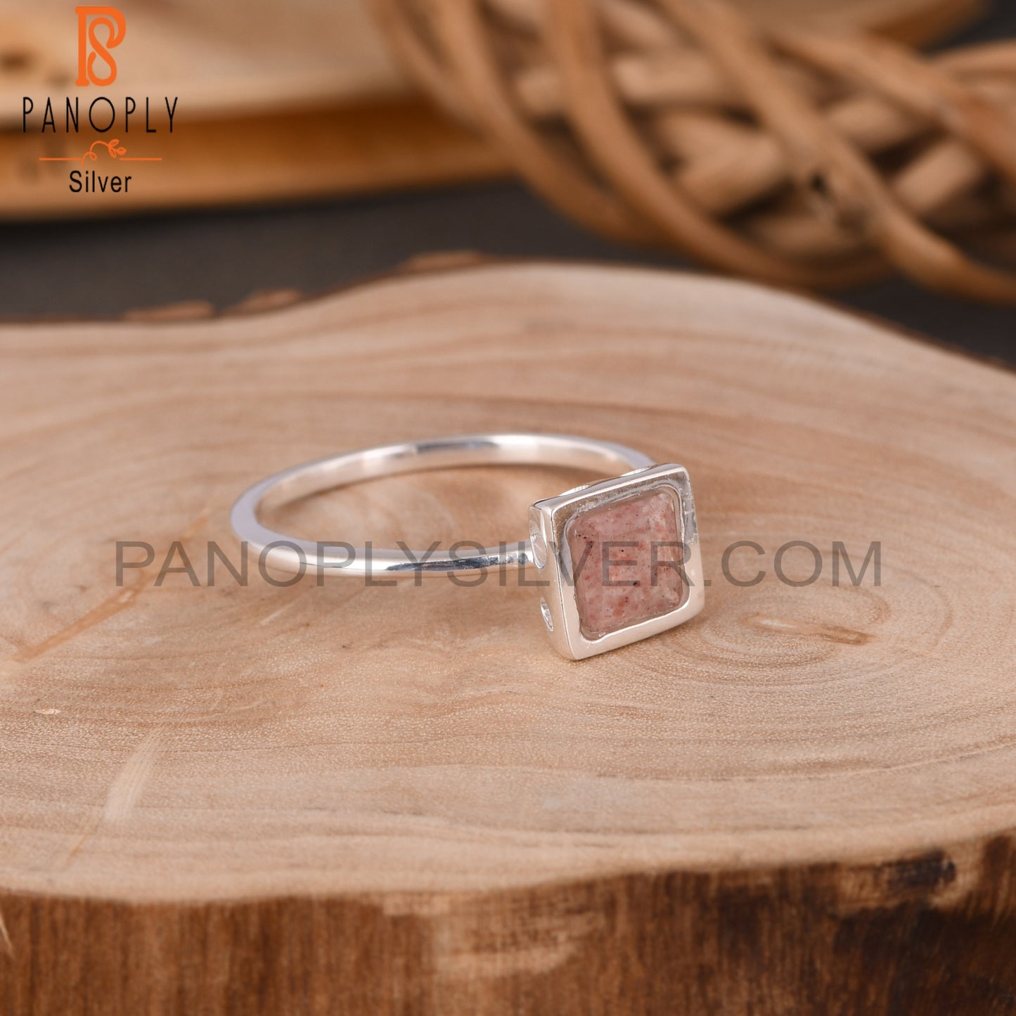 Strawberry Quartz Square 925 Sterling Silver Beautiful Ring