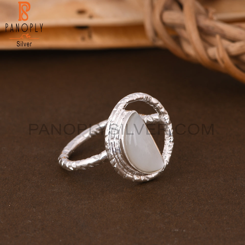 White Moonstone D Shape 925 Sterling Silver Ring