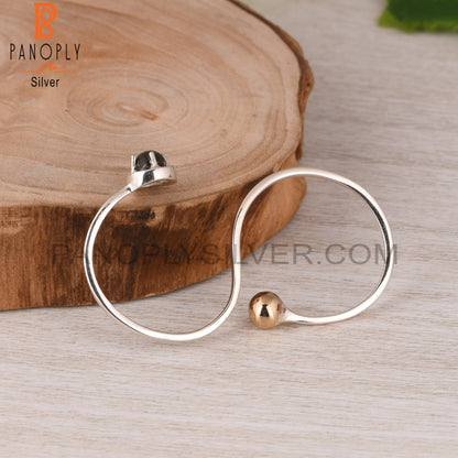 Gold Sheen Obsidian Prong Set And Ball Link 925 Silver Ring