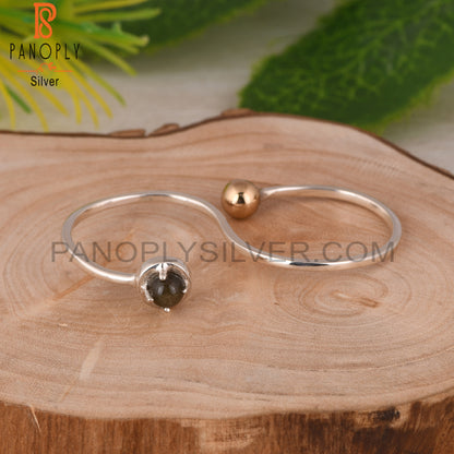 Gold Sheen Obsidian Prong Set And Ball Link 925 Silver Ring