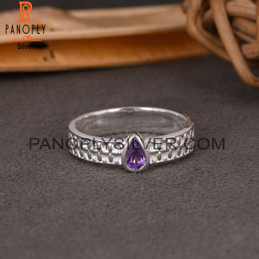 Flower Spinner Amethyst Pear 925 Sterling Silver Ring