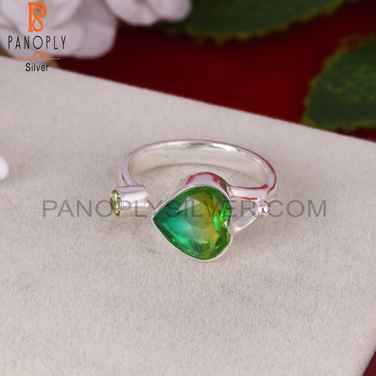 Chrome Diopside Doublet Quartz, Zircon Peridot Heart 925 Ring