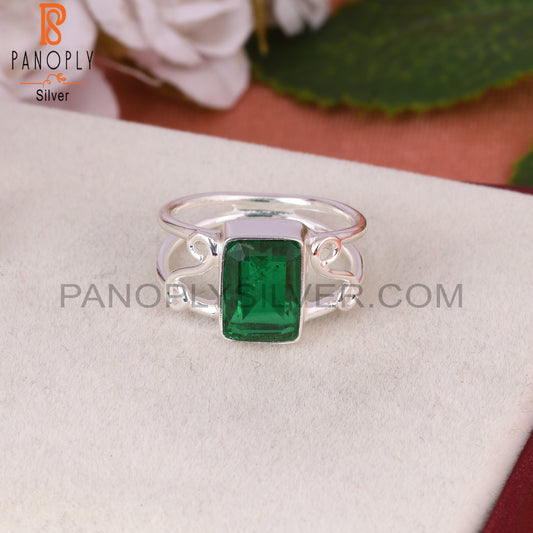 Doublet Zambian Emerald Quartz Octagon 925 Silver Ring