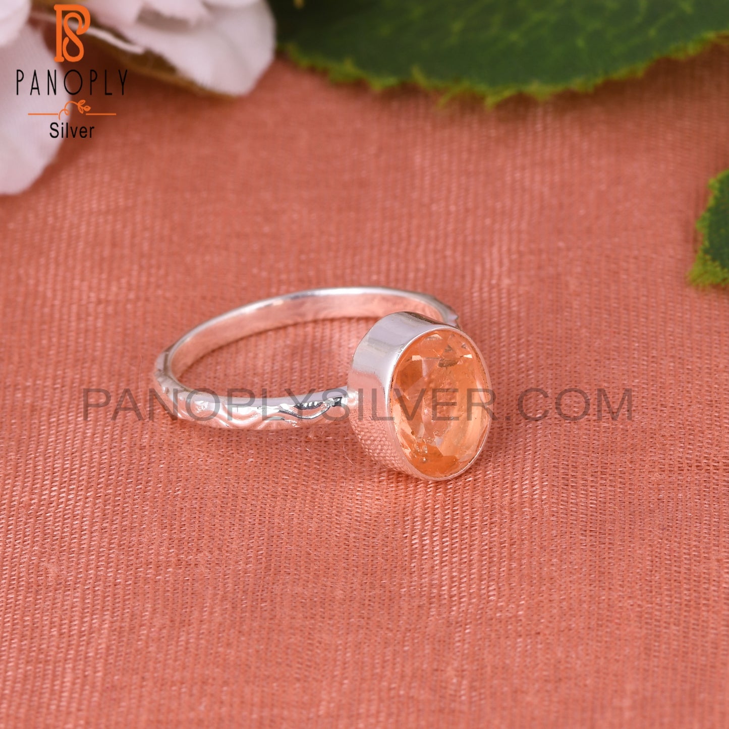 Doublet Morganite Quartz Oval 925 Silver Orange Ring