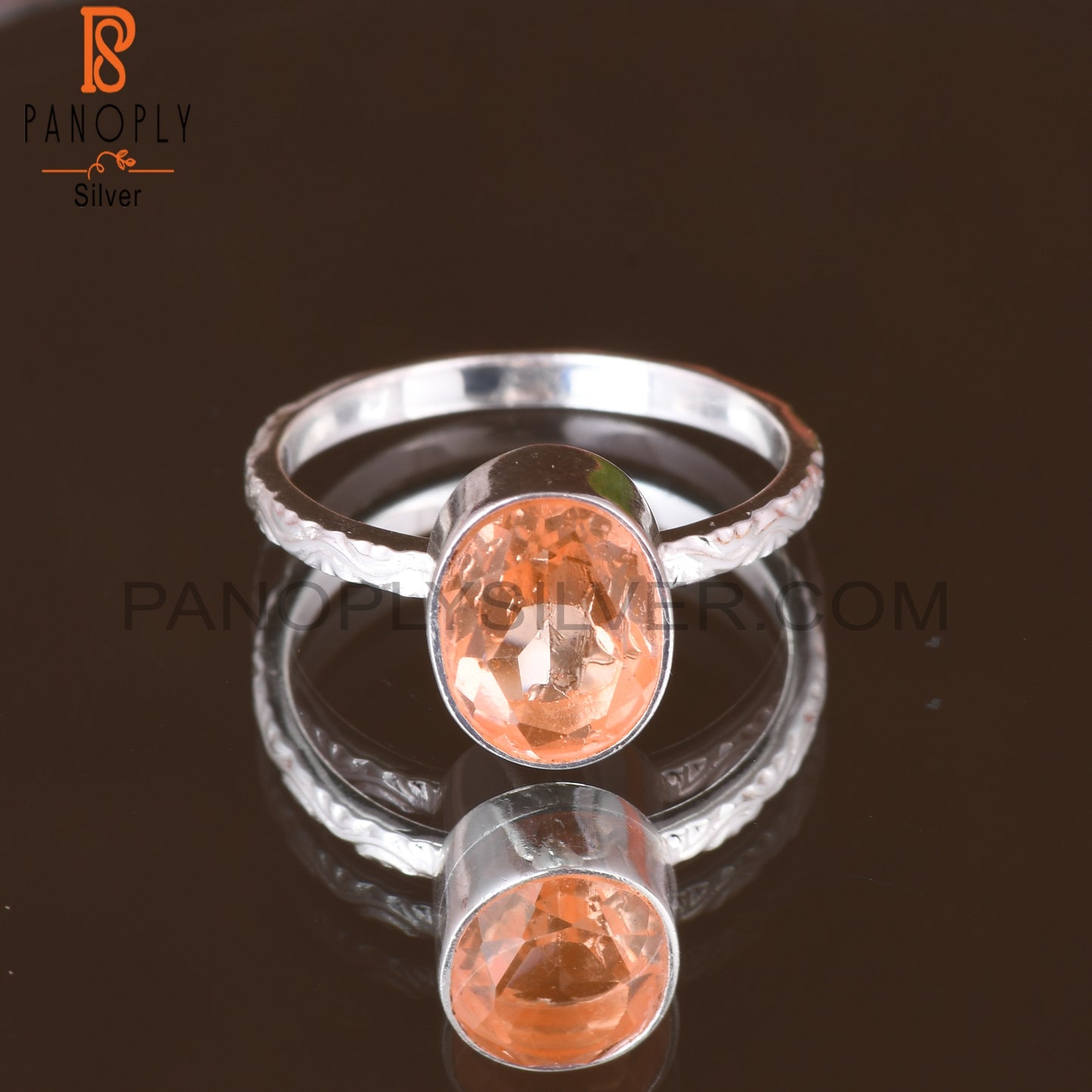 Doublet Morganite Quartz Oval 925 Silver Orange Ring