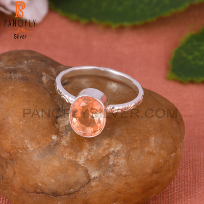 Doublet Morganite Quartz Oval 925 Silver Orange Ring