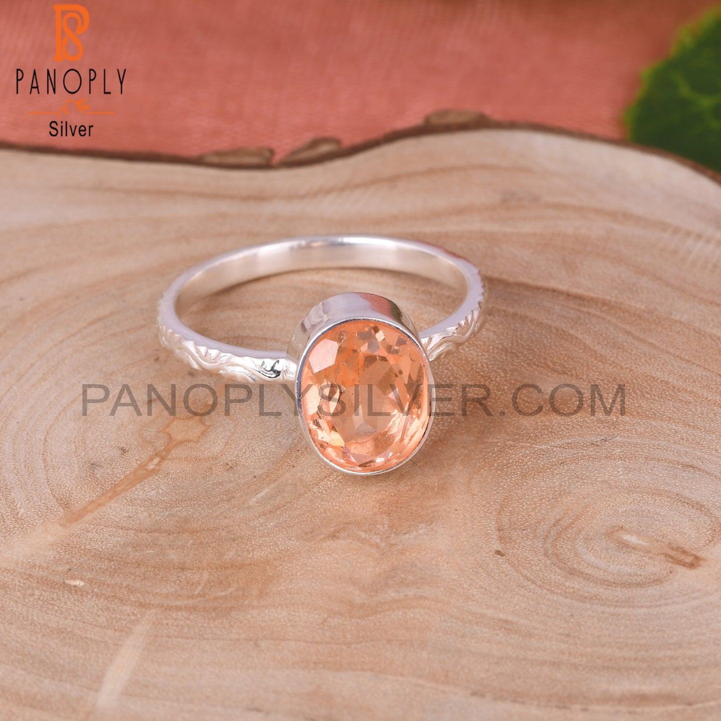 Doublet Morganite Quartz Oval 925 Silver Orange Ring