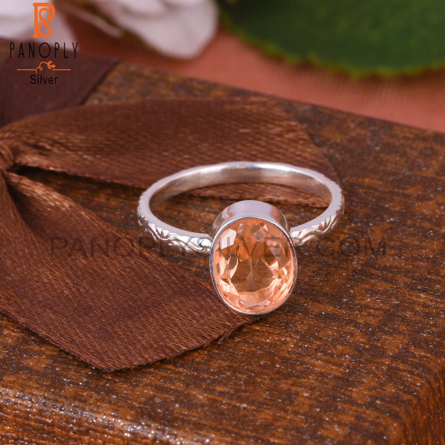 Doublet Morganite Quartz Oval 925 Silver Orange Ring