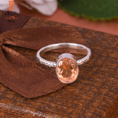 Doublet Morganite Quartz Oval 925 Silver Orange Ring