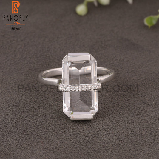 Crystal Quartz & Moissanite Octogan Shape 925 Silver Ring